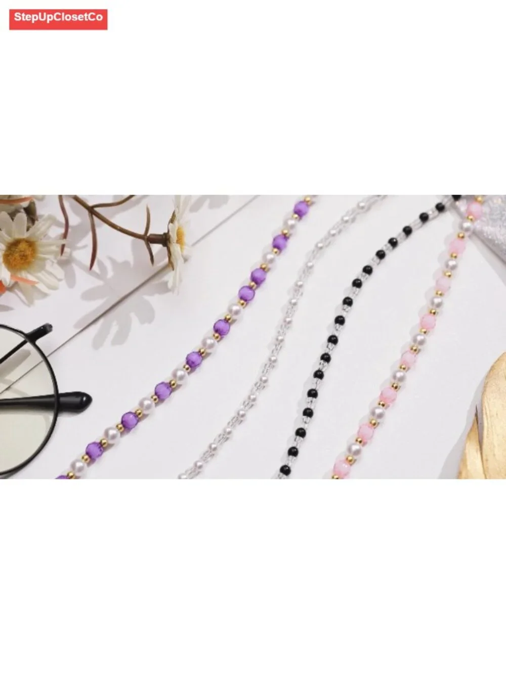 Beaded Eyeglass Chains for Women, 8 Pack with Silicone Lobster Clasps